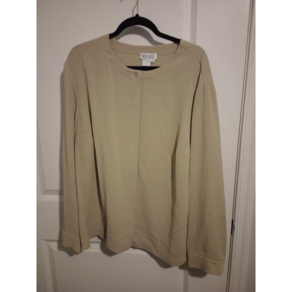DUE per DUE Women’s 20W Beige Tan Long Sleeve Blouse Tunic Hidden Button Plus...